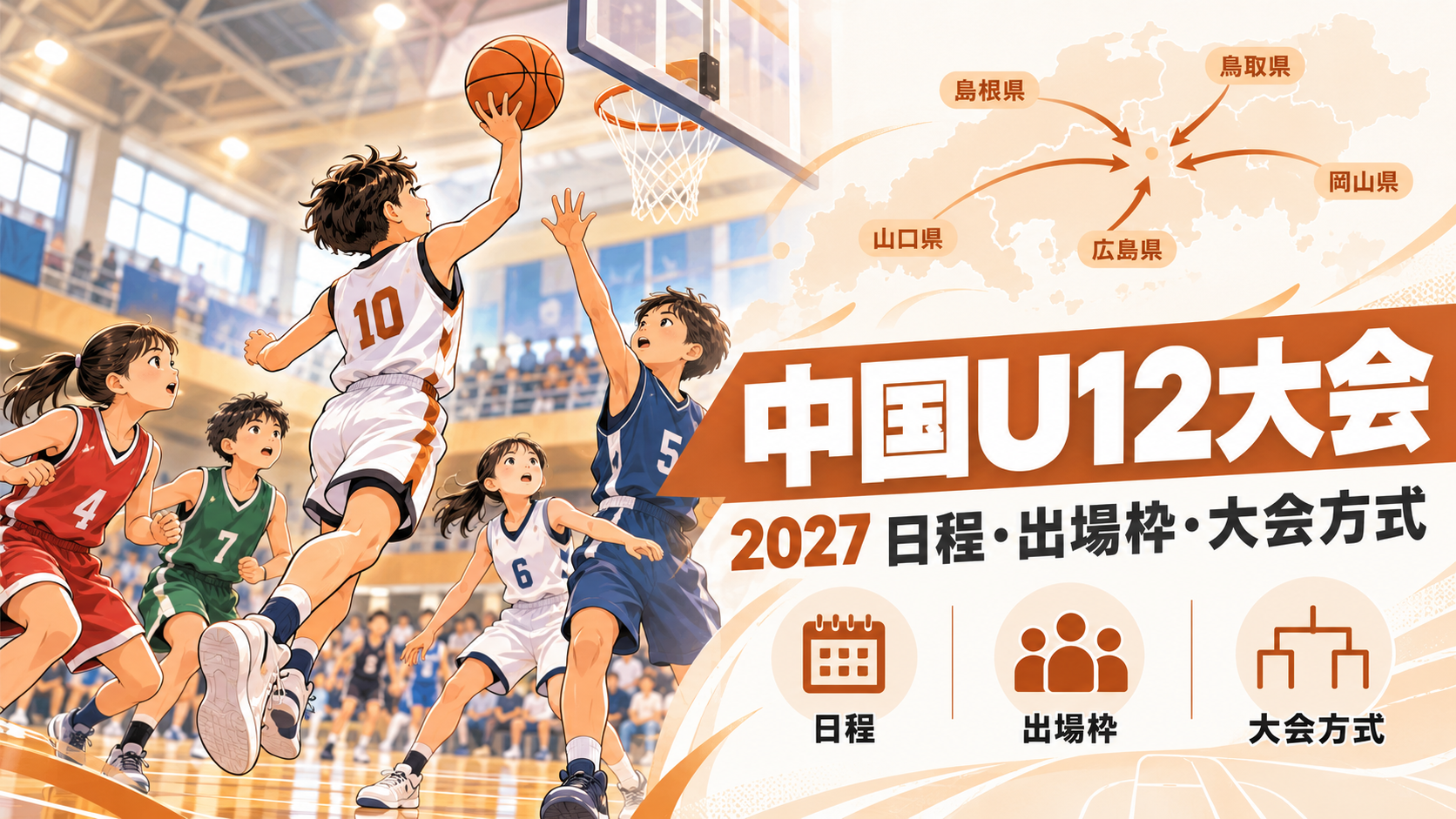 中国ミニバスケットボール大会をイメージしたU12バスケットボール大会のアイキャッチ画像