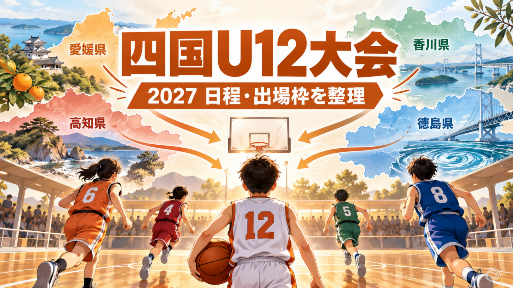 四国ブロックU12バスケットボール大会をイメージしたU12バスケットボール大会のアイキャッチ画像