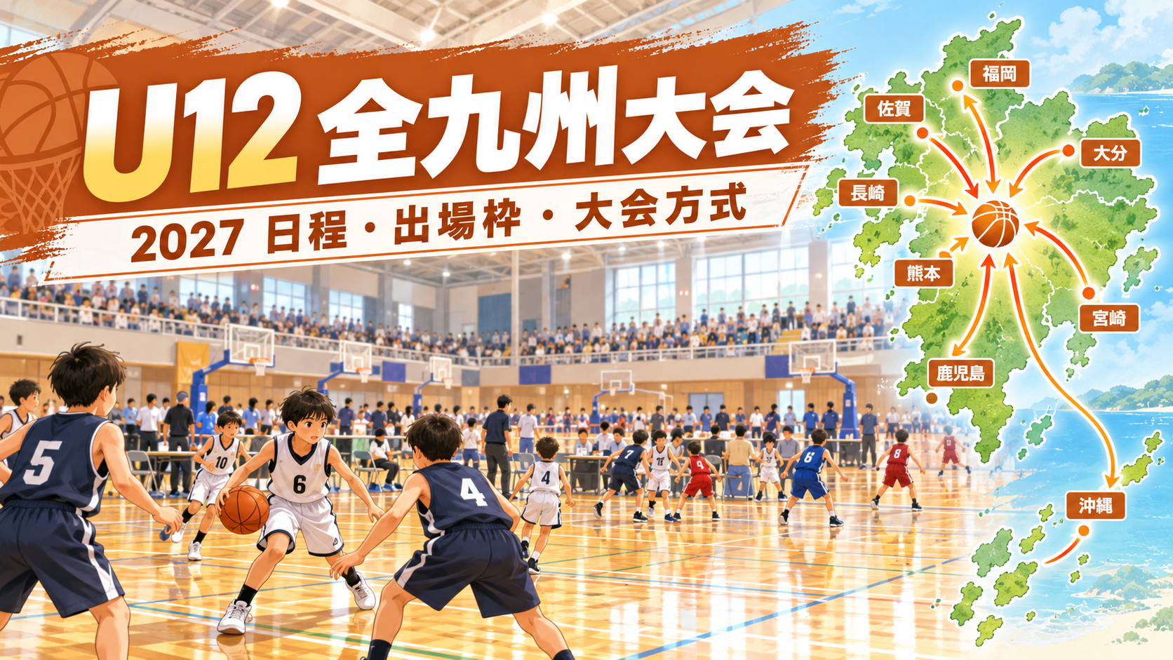 U12全九州バスケットボール大会をイメージしたU12バスケットボール大会のアイキャッチ画像