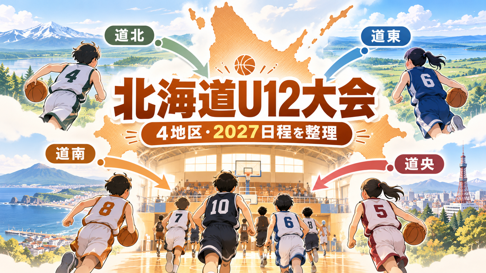 北海道ブロックミニバスケットボール大会をイメージしたU12バスケットボール大会のアイキャッチ画像