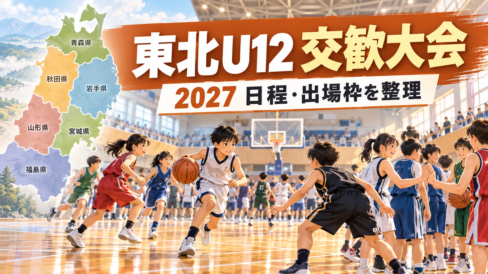 東北ミニバスケットボール交歓大会をイメージしたU12バスケットボール大会のアイキャッチ画像