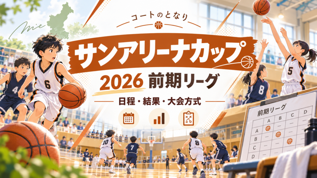サンアリーナカップ三重県ミニバスケットボール大会をイメージしたU12バスケットボール大会のアイキャッチ画像