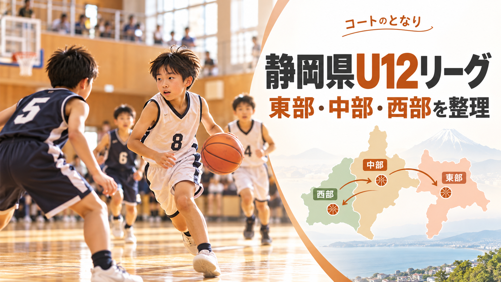 静岡県U12リーグをイメージしたU12バスケットボール大会のアイキャッチ画像