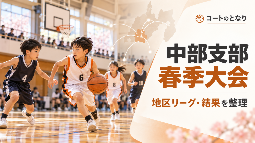 静岡県U12中部支部春季大会をイメージしたU12バスケットボール大会のアイキャッチ画像