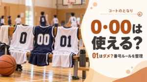 ミニバスのユニフォーム番号は0・00も使える？01はダメ？場面を描いたミニバスルール解説のアイキャッチ画像