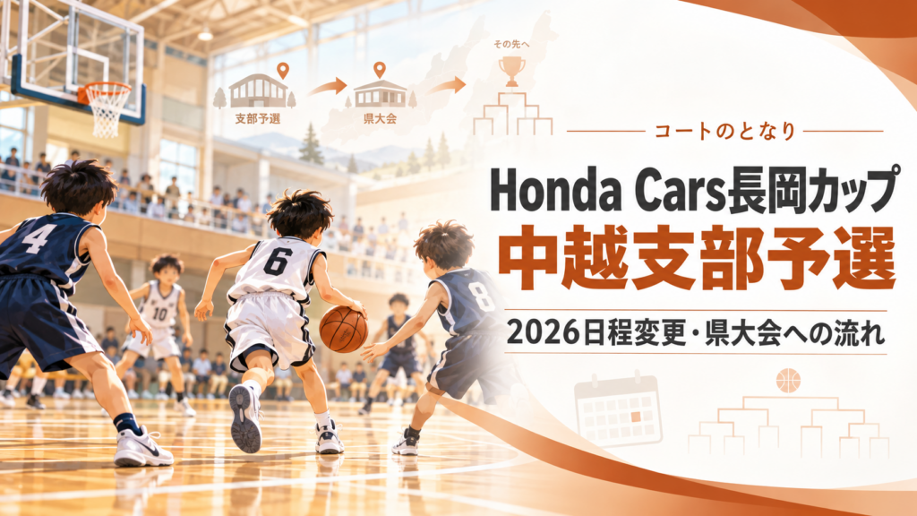 Honda Cars長岡カップ中越支部予選をイメージしたU12バスケットボール大会のアイキャッチ画像