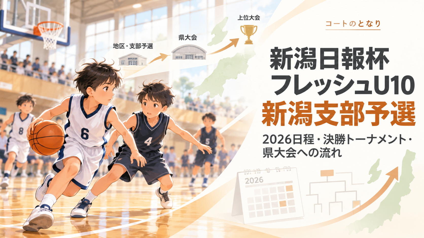 新潟日報杯フレッシュU10 新潟支部予選をイメージしたU12バスケットボール大会のアイキャッチ画像