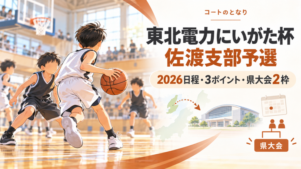 東北電力にいがた杯 佐渡支部予選をイメージしたU12バスケットボール大会のアイキャッチ画像