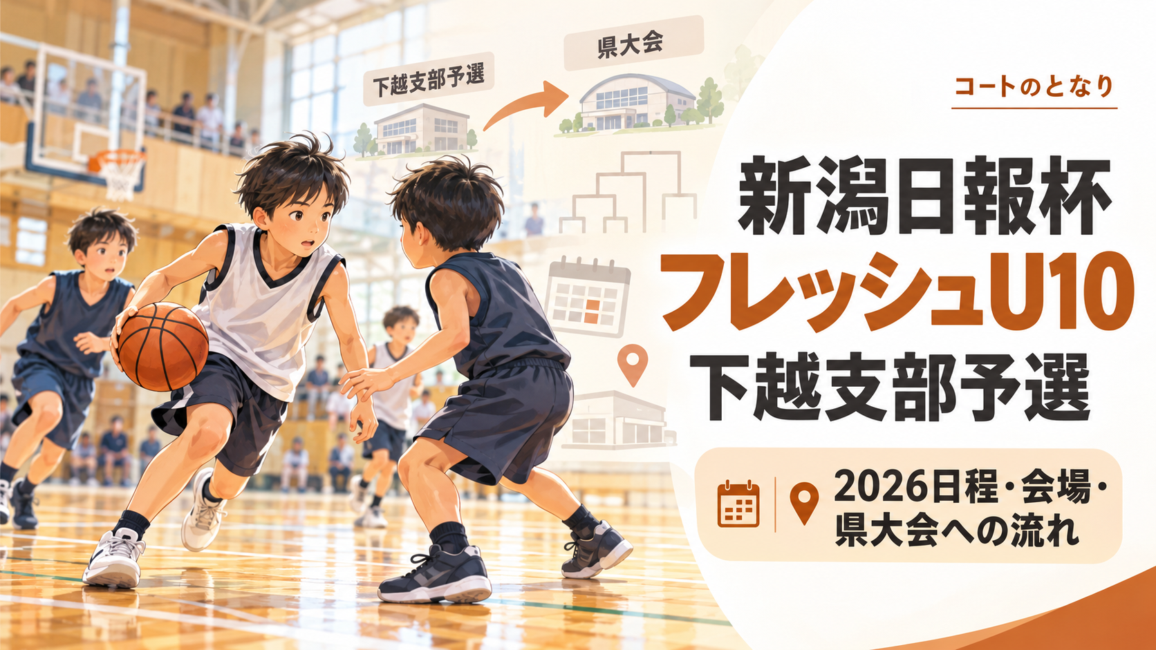 新潟日報杯フレッシュU10 下越支部予選をイメージしたU12バスケットボール大会のアイキャッチ画像