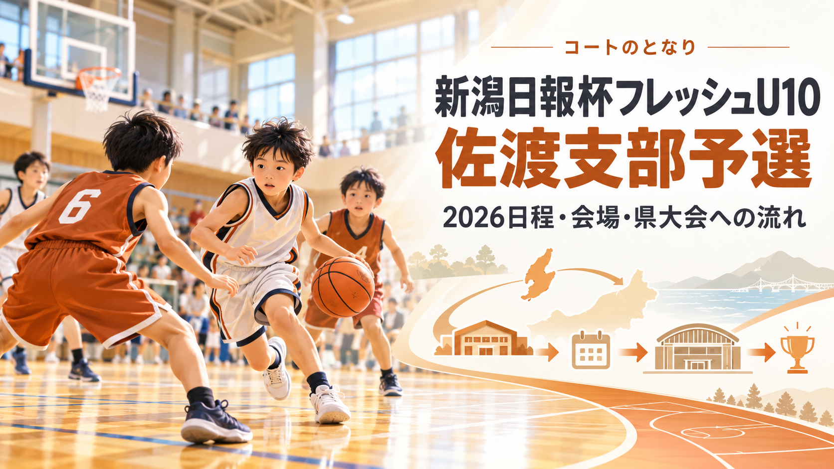 新潟日報杯フレッシュU10 佐渡支部予選をイメージしたU12バスケットボール大会のアイキャッチ画像