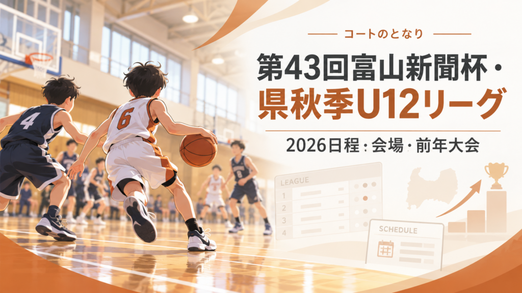 第43回富山新聞杯・県秋季U12リーグをイメージしたU12バスケットボール大会のアイキャッチ画像