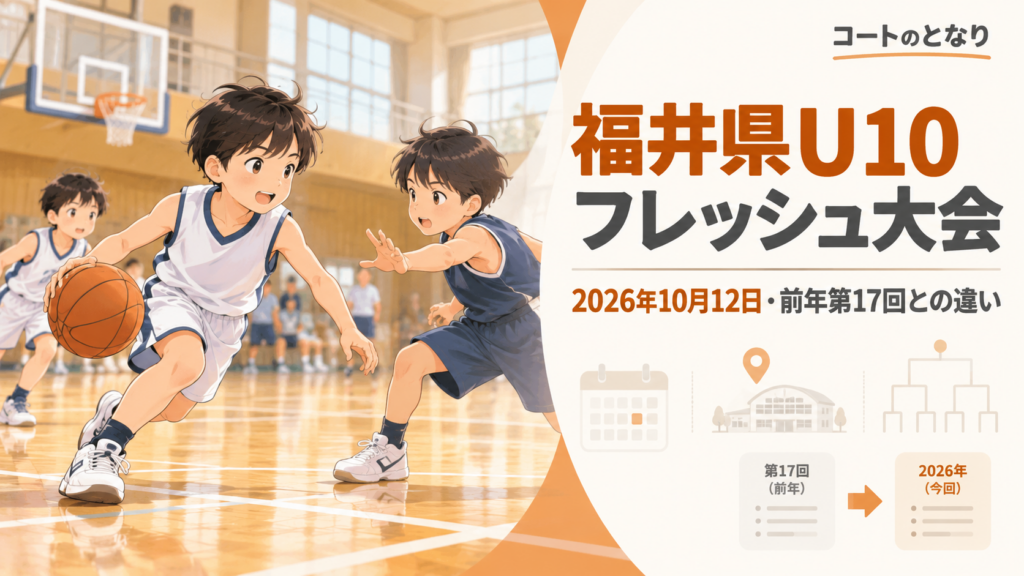 福井県U10フレッシュ大会をイメージしたU12バスケットボール大会のアイキャッチ画像