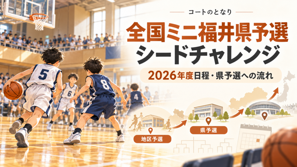 全国ミニ福井県予選シードチャレンジをイメージしたU12バスケットボール大会のアイキャッチ画像
