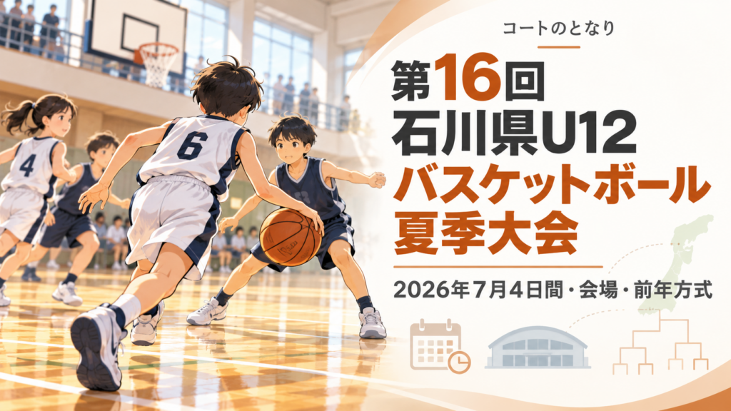 第16回石川県U12バスケットボール夏季大会をイメージしたU12バスケットボール大会のアイキャッチ画像