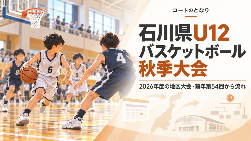 石川県U12バスケットボール秋季大会をイメージしたU12バスケットボール大会のアイキャッチ画像