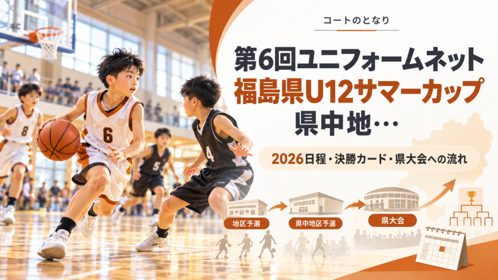 第6回ユニフォームネット福島県U12サマーカップ県中地をイメージしたU12バスケットボール大会のアイキャッチ画像