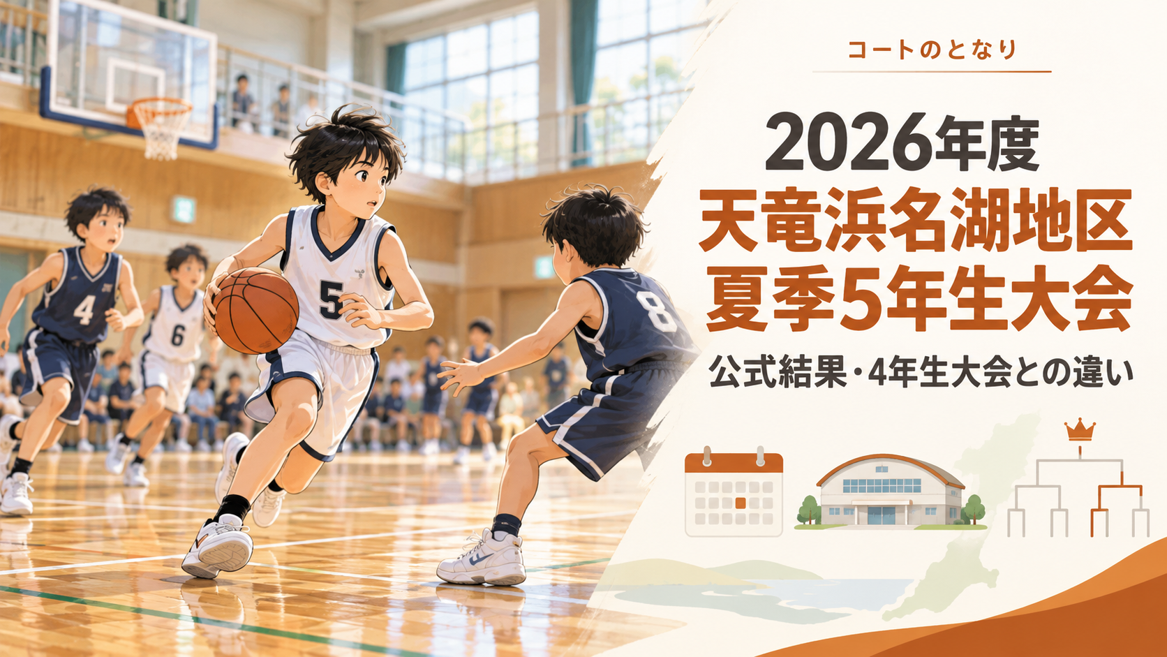 2026年度天竜浜名湖地区夏季5年生大会をイメージしたU12バスケットボール大会のアイキャッチ画像