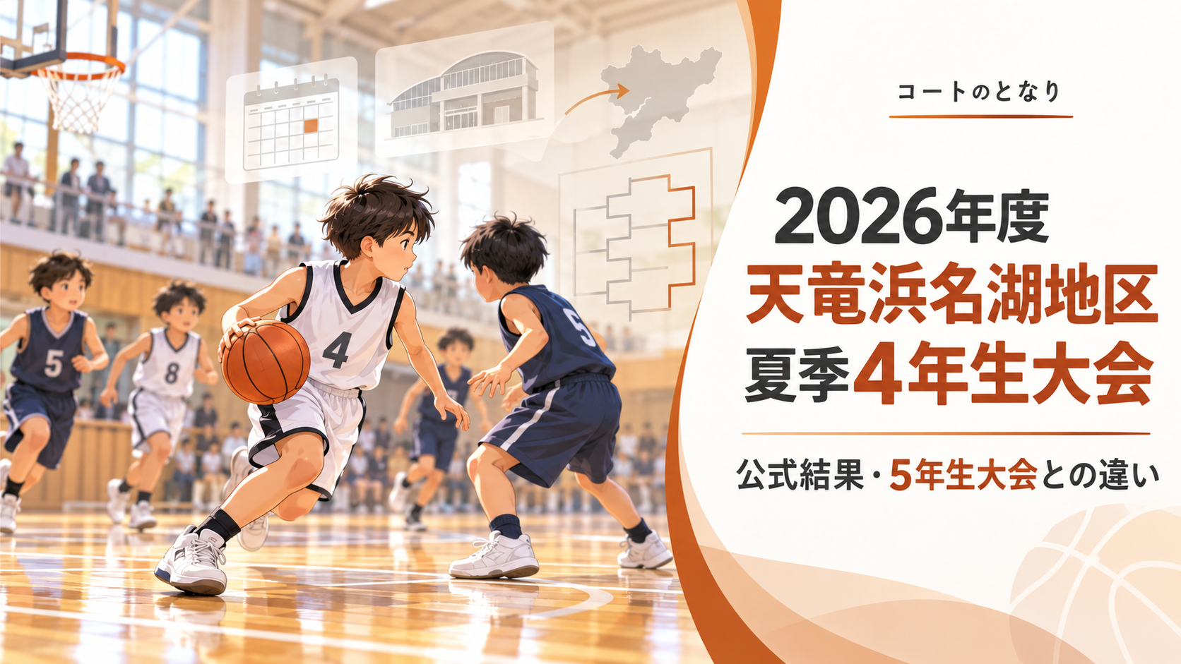 2026年度天竜浜名湖地区夏季4年生大会をイメージしたU12バスケットボール大会のアイキャッチ画像